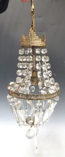 Lot 15 - A cut glass and brass tear-drop ceiling light,...