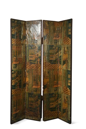 Lot 335 - A four panel folding screen, 19th century