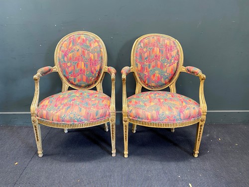 Lot 726 - Group of six French style open arm chairs or...