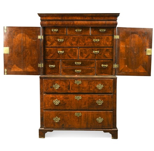 Lot 305 - A walnut cabinet on chest, early 18th century