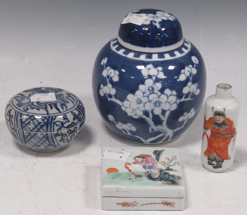 Lot 33 - A Chinese porcelain snuff bottle, a square...