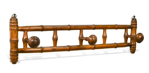 Lot 289 - A faux-bamboo wall mounted coat rack, 20th century