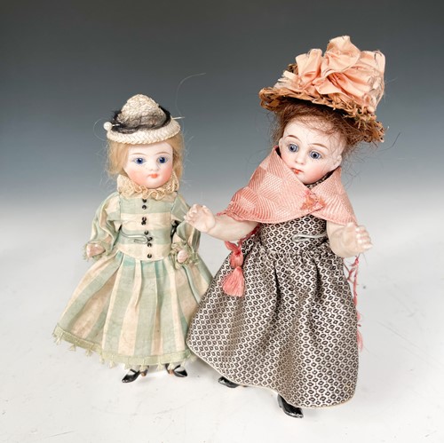 Lot 41 - Two all bisque 5-way jointed mignonette dolls, 19th century