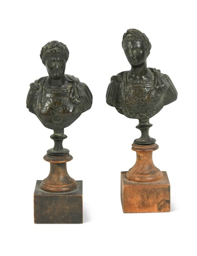 Lot 499 - A pair of Grand Tour bronze busts, 18th century