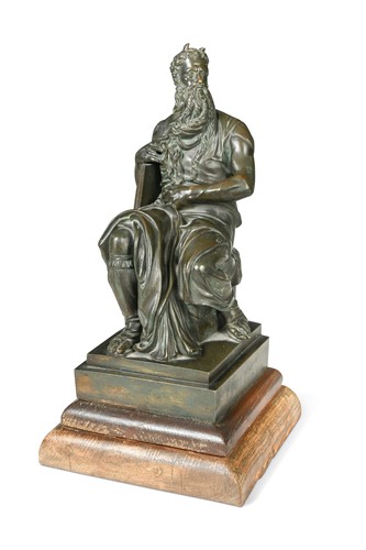 Lot 500 - A patinated bronze figure of Moses after Michelangelo (Italian, 1475-1564), late 19th century