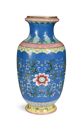 Lot 22 - A Chinese blue ground porcelain vase in 18th century style