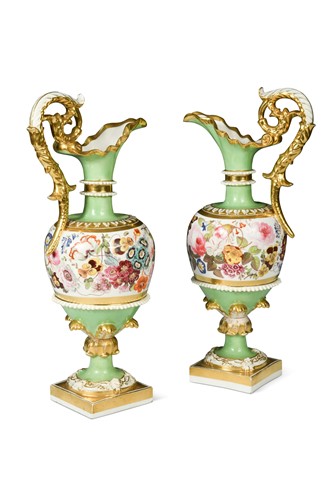 Lot 598 - A pair of English porcelain ewers, circa 1830