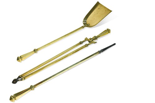 Lot 356 - A set of brass fire irons, 19th century