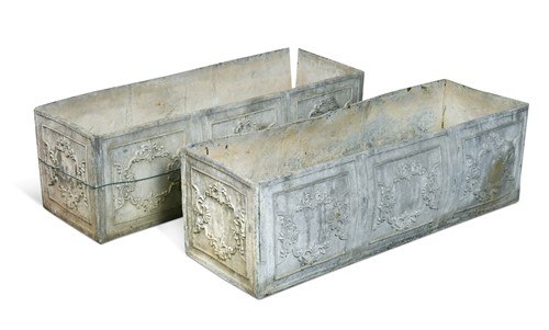 Lot 634 - A pair of Edwardian rectangular lead garden troughs
