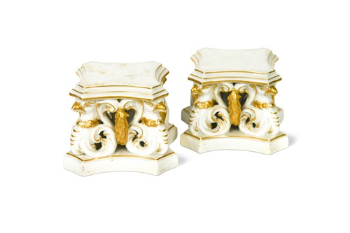 Lot 435 - A pair of Chelsea porcelain vase stands, circa 1765