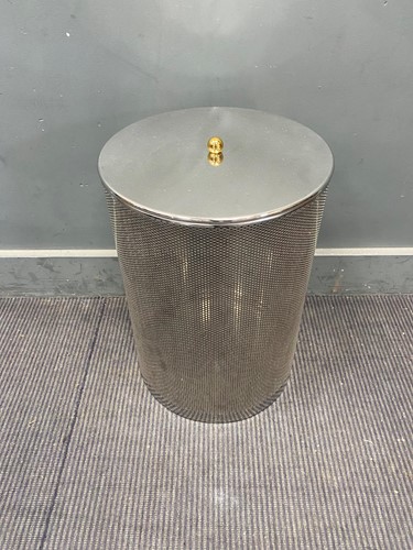 Lot 302 - A Chrome cylindrical laundry basket with gold...