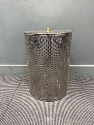 Lot 302 - A Chrome cylindrical laundry basket with gold...