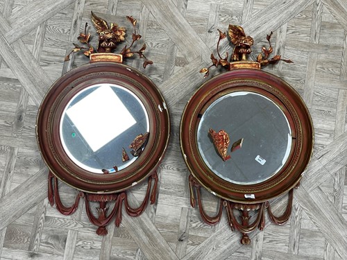 Lot 846 - A pair of 19th century gilt convex mirrors (re-...