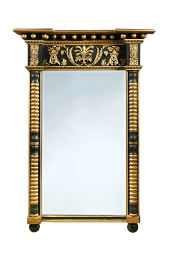 Lot 815 - A Regency style ebonised and parcel gilt pier mirror, 19th century