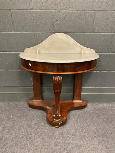 Lot 755 - A Victorian marble top demi-lune washstand...