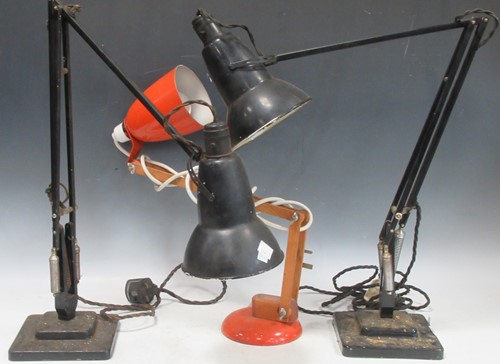 Lot 44 - Two black painted industrial Anglepoise lamps...