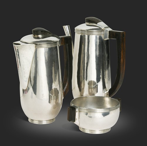 Lot 212 - A silver three-piece café au lait set by John Leslie Miller Auld, London 1938