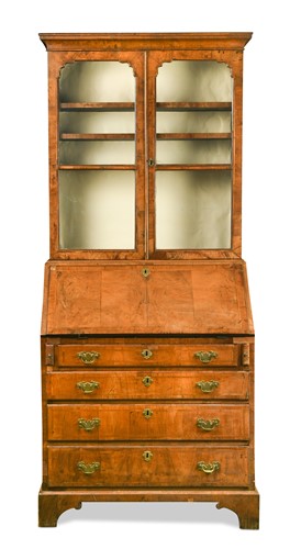 Lot 314 - A walnut bureau bookcase, 18th century