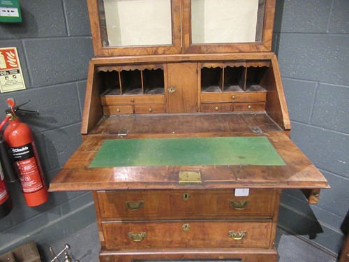 Lot 465 - A walnut bureau bookcase, 18th century