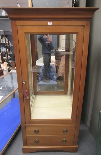 Lot 826 - Two French glazed tall display cabinets, one painted red, the other unpainted, late 20th century
