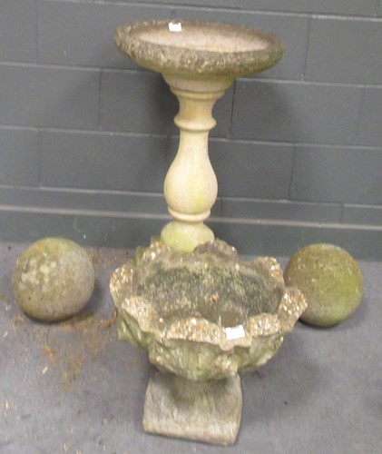 Lot 830 - A composite stone birdbath with dish top and...