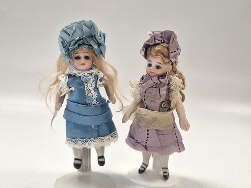 Lot 39 - Two all bisque mignonette dolls, early 20th century