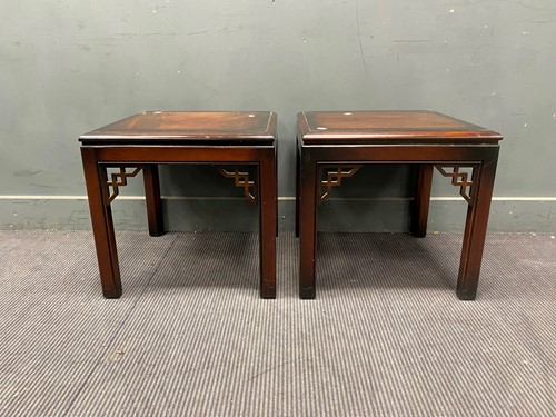Lot 451 - Pair of low George III style square tables,...