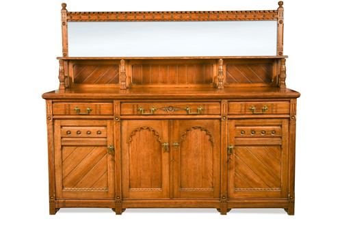 Lot 222 - A large Aesthetic period oak sideboard in the manner of Bruce Talbert, circa 1880