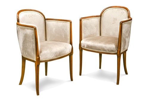 Lot 307 - A pair of Art Deco mahogany framed club chairs