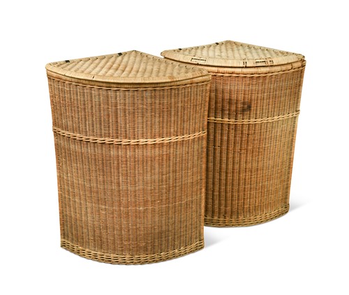 Lot 236 - A rare pair of Dryad cane corner laundry baskets