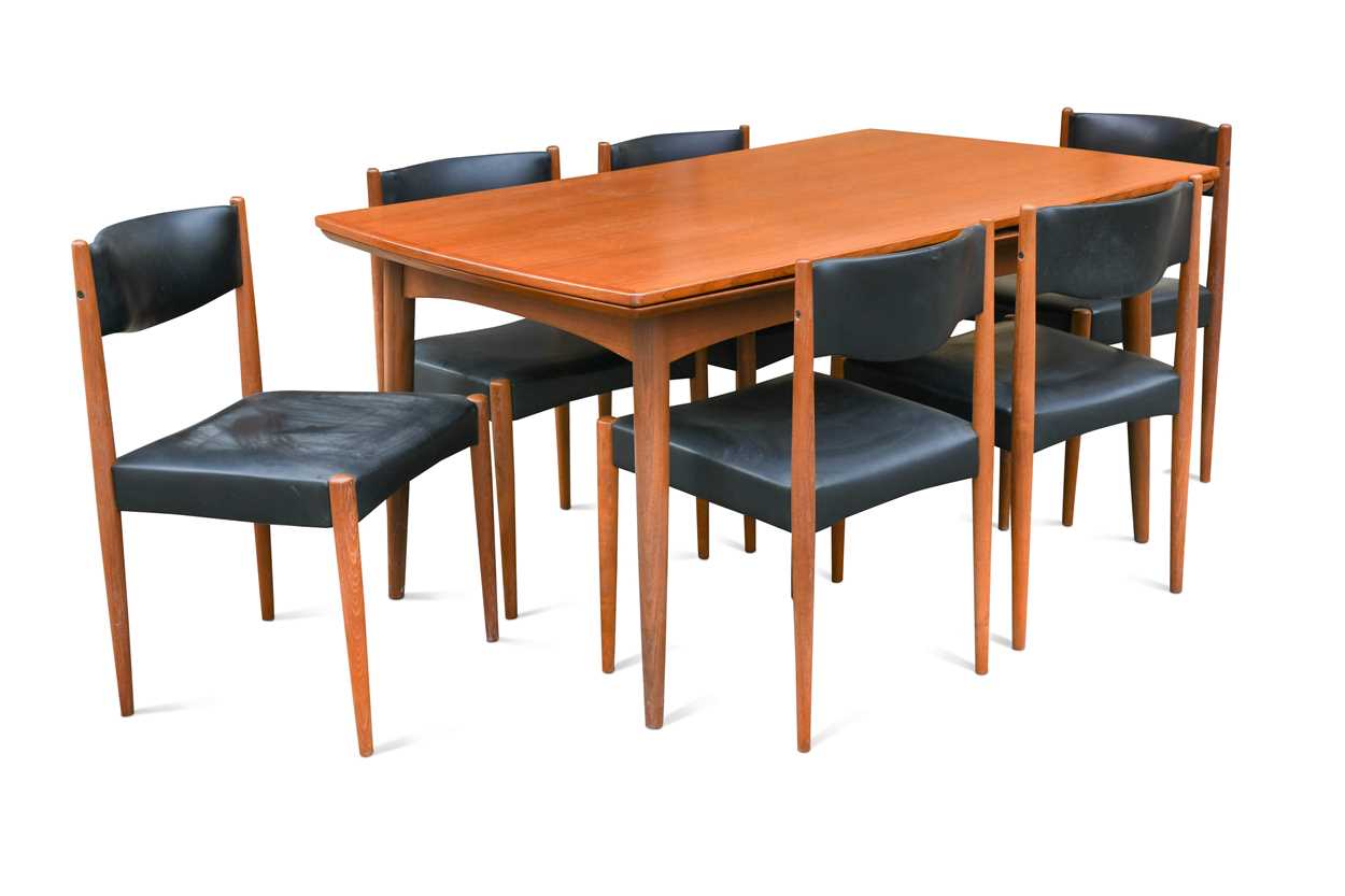 Lot 345 - A mid-century Danish teak extending dining table and six chairs, circa 1960