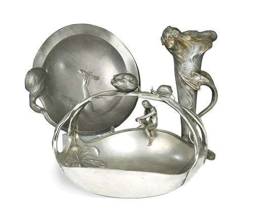 Lot 154 - Achille Gamba (1881-1944), an Art Nouveau pewter basket