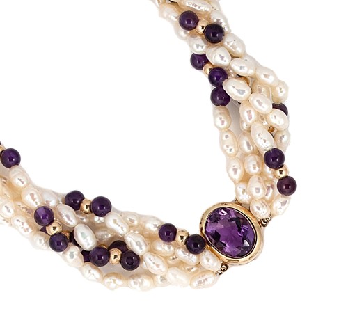 Lot 28 - An amethyst and pearl necklace