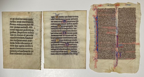 Lot 364 - Three Medieval French and Italian manuscript vellum leaves, 15th century