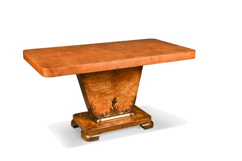 Lot 314 - An Art Deco burr maple topped coffee table
