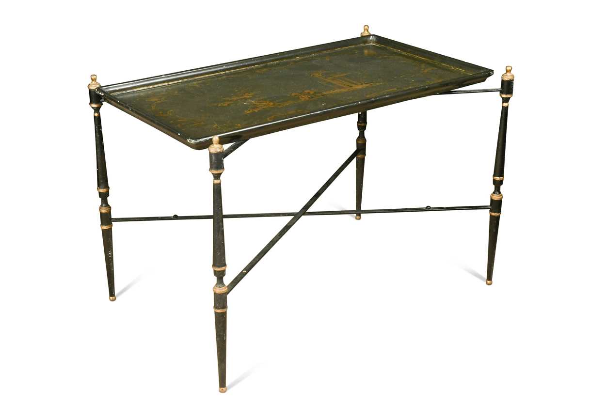 Lot 469 - An Italian black and gilt painted tray on stand