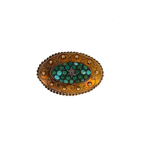 Lot 44 - A turquoise and diamond brooch