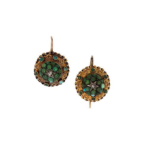 Lot 46 - A pair of diamond and turquoise earrings