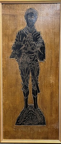 Lot 387 - An incised wood panel of a brass rubbing