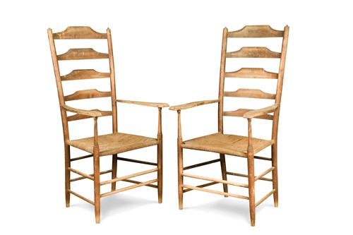 Lot 262 - A pair of Arts & Crafts ash Clissett high-back elbow chairs