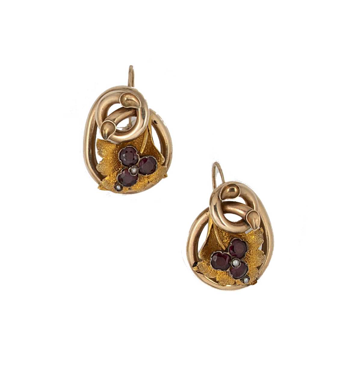 Lot 62 - A pair of Victorian garnet and split pearl earrings