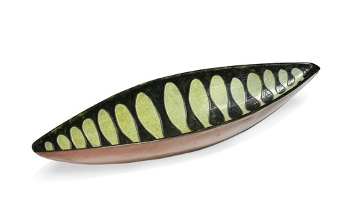 Lot 69 - Derek Davis (1926-2008), a canoe-shaped dish, circa 1950