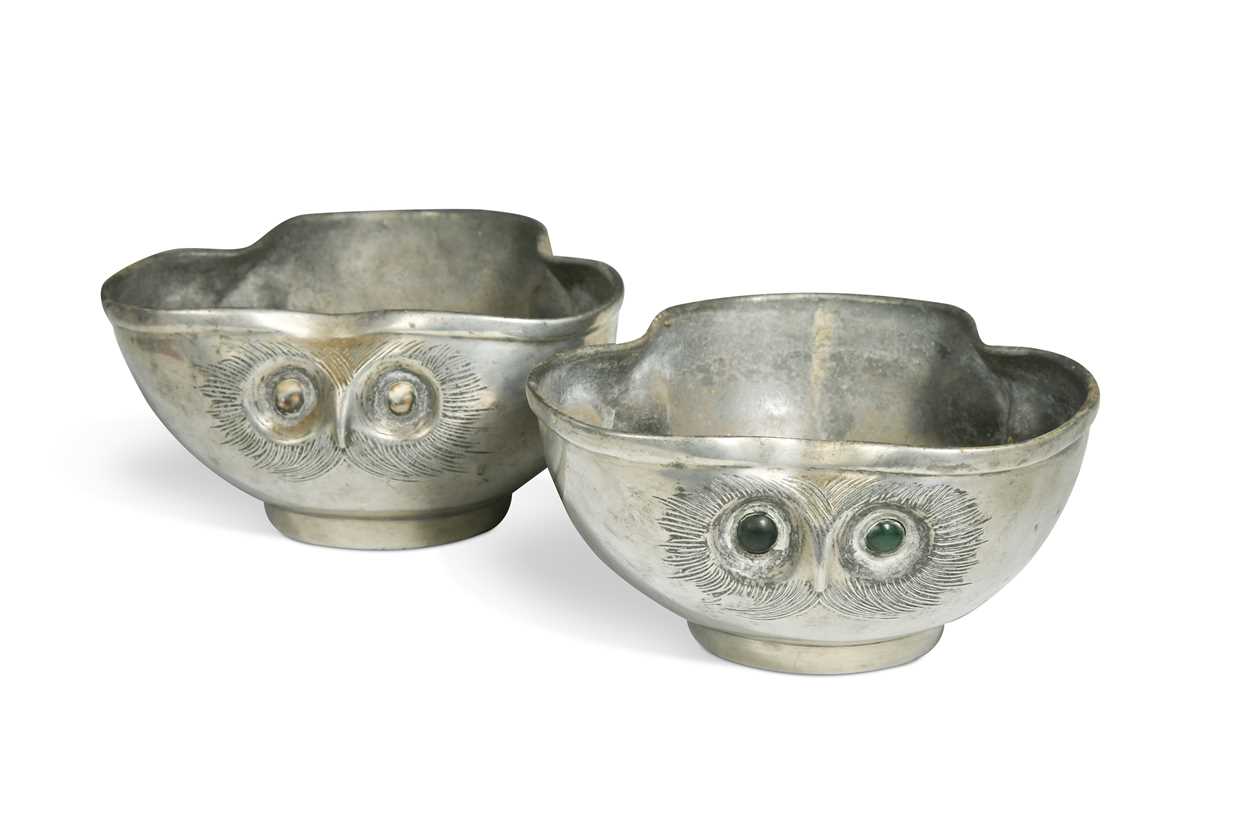 Lot 155 - Liberty & Co., a pair of Tudric pewter owl bowls, No. 036