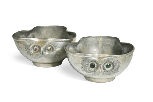 Lot 155 - Liberty & Co., a pair of Tudric pewter owl bowls, No. 036