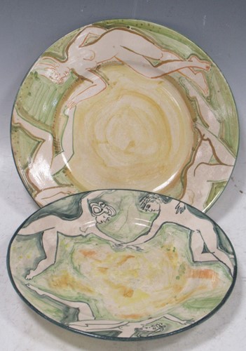 Lot 1 - Yolande Beer, two plates decorated in the...