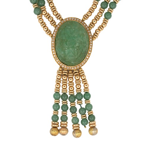 Lot 22 - A jade, diamond and aventurine quartz necklace