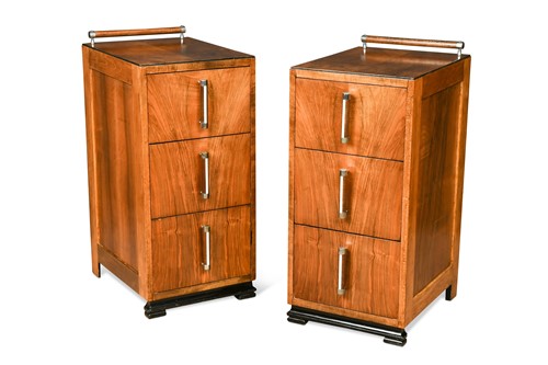 Lot 301 - A pair of Art Deco walnut bedside cabinets/chests, circa 1930