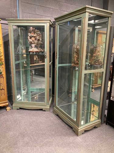 Lot 386 - Pair of modern glazed cabinets decorated with...