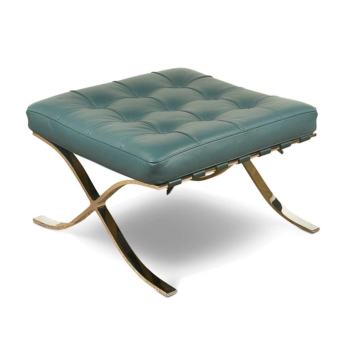Lot 254 - After Mies van der Rohe, a leather and chrome 'Barcelona' stool