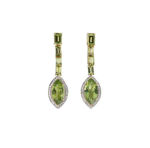 Lot 42 - A pair of peridot and diamond ear pendants